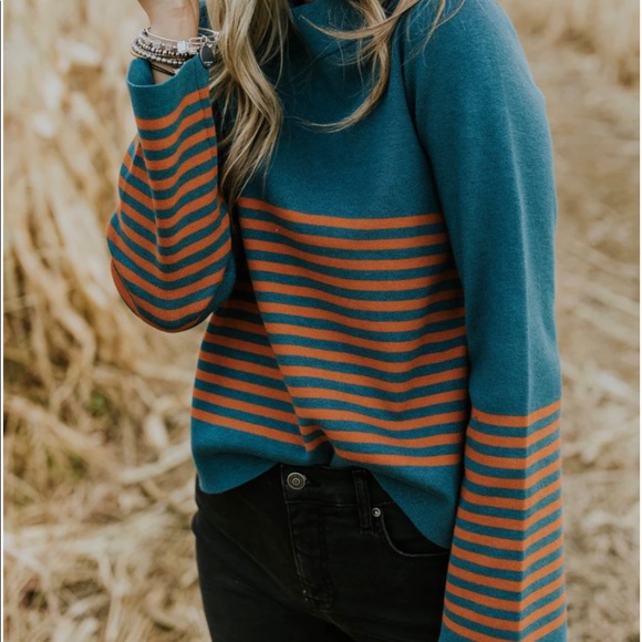 Roolee Sweaters - Roolee turquoise & rust stripes sweater-M